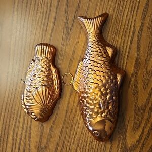 Lot of 2 Vintage Fish Copper Jello Molds Decor
